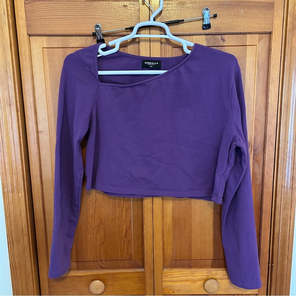 Rebdolls Purple Asymmetrical Neck Crop Sweater Plus 4X EUC Long Sleeve Knit